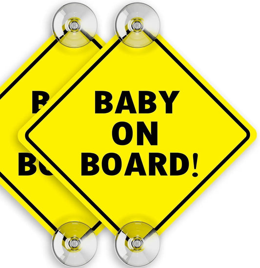 ASSURED SIGNS Baby On Board Sign with Suction Cups, Essential Safety Signs for Cars - Bright Yellow, Durable and Strong Suction