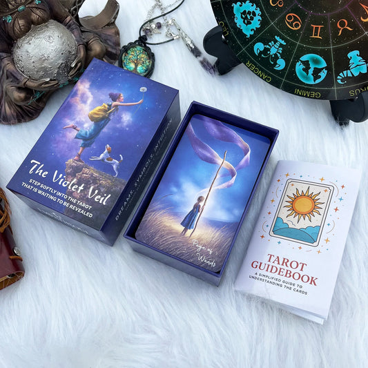 78 Original Tarot Cards with Guidebook, The Violet Veil, Dreamy Purple, Destiny Divination, Card Games, 12*7cm, 14+