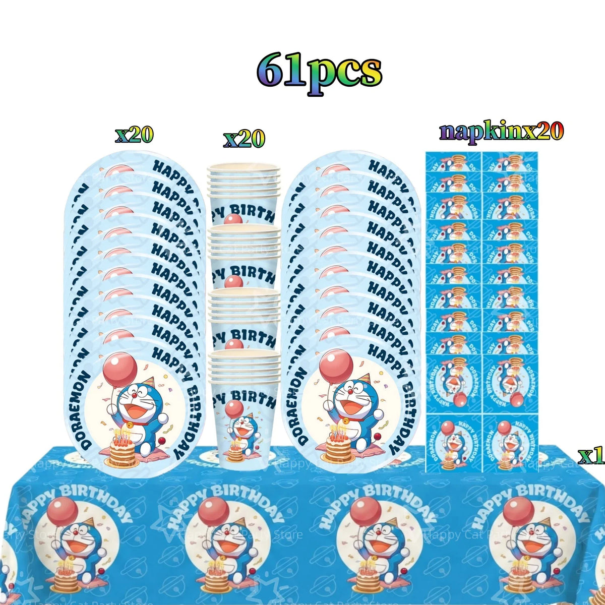 Cartoon Doraemoned Birthday Party Decoration Tableware Cup Plate Tablecloth Napkin Backdrop Cartoon Cat Party Favors Supplies