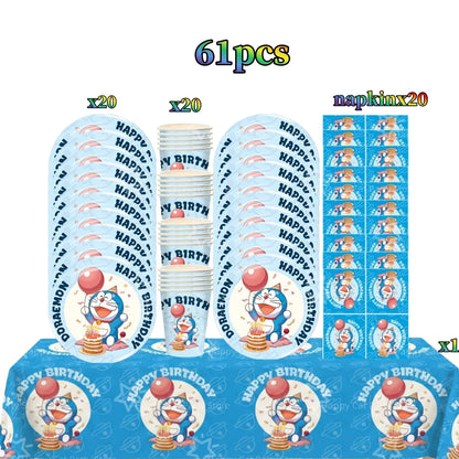 Cartoon Doraemoned Birthday Party Decoration Tableware Cup Plate Tablecloth Napkin Backdrop Cartoon Cat Party Favors Supplies
