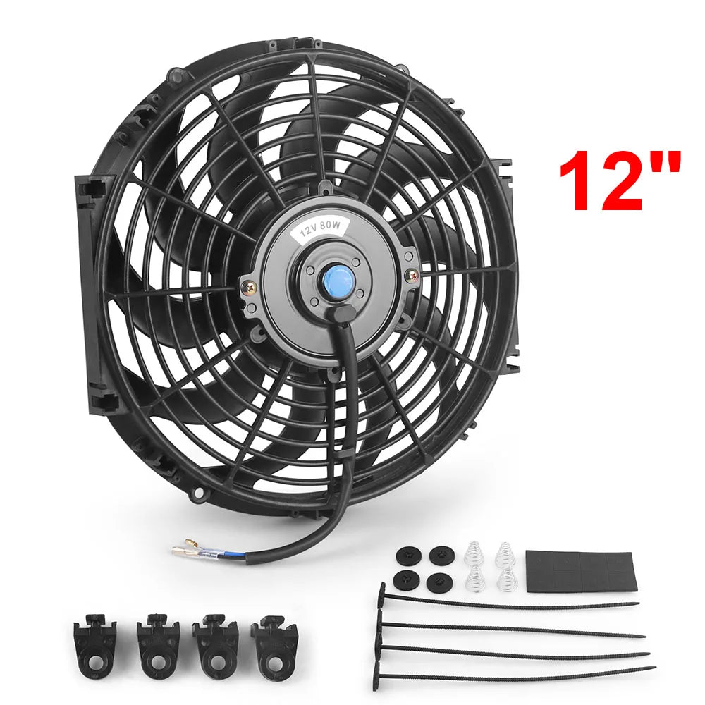 Universal 7/10/12/14 Inch 12V 80W 2100RPM Car Air Conditioning Electronic Radiator Cooling Fan Blade Electric Cool Mounting Kit