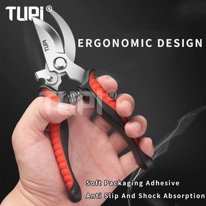 TUPI Professional Bypass Pruning Shears Garden Scissors for Tree Trimming Durable Hand Clippers with Ergonomic Non-Slip Handle