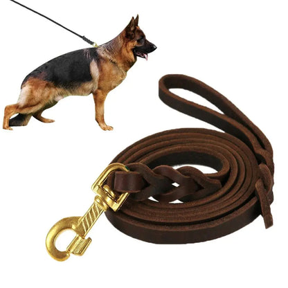 Training Walking With Copper Hook Leather Braided Dog Leash Brown Soft Dog Traction Rope Durable Long German Shepherd