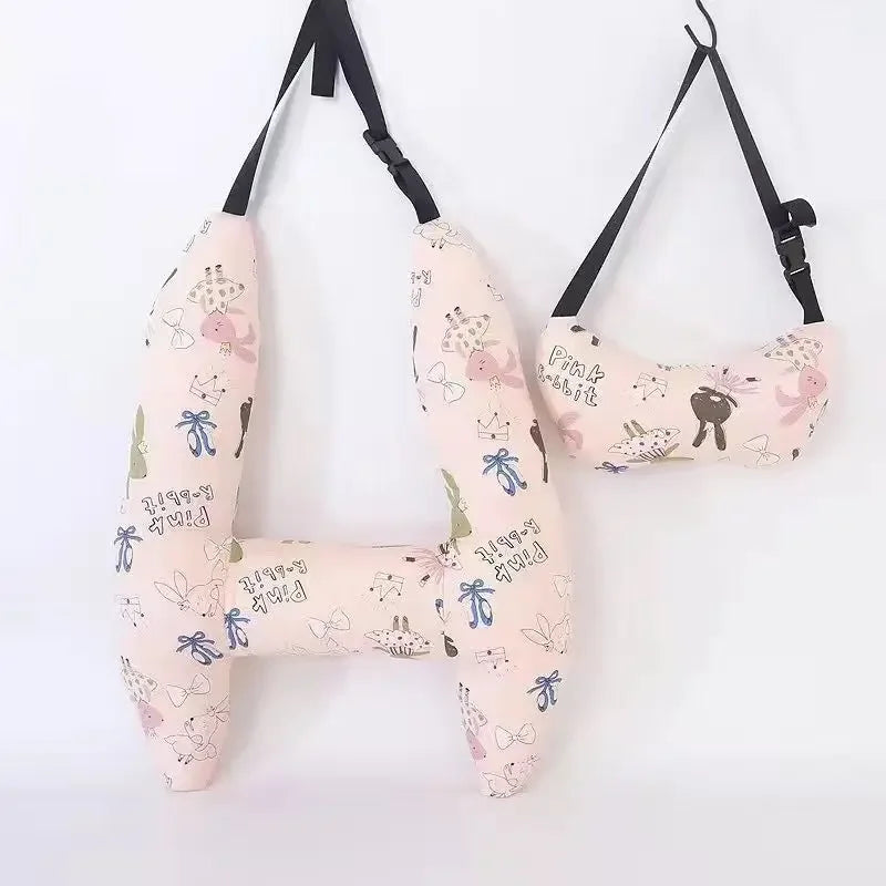 2-Pack Adorable Ultra-Soft Car Seat Pillows with Secure Belt - Ensures Peaceful Restful Naps on the Go - Enhanced Safety
