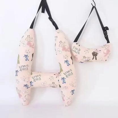 2-Pack Adorable Ultra-Soft Car Seat Pillows with Secure Belt - Ensures Peaceful Restful Naps on the Go - Enhanced Safety