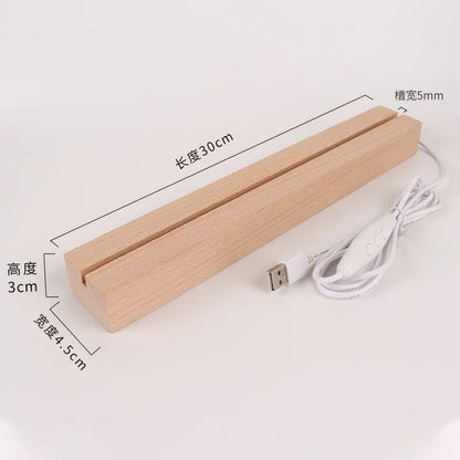 30cm Long Rectangular Wooden Led USB Light Display Base Luminous Stand for Acrylic Plexiglass Resin Arts 3D Bedside Table Lamps