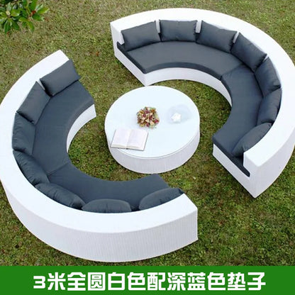 Outdoor round rattan sofa combination garden courtyard semi-circular rattan chair sofa outdoor hotel curved living room sofa