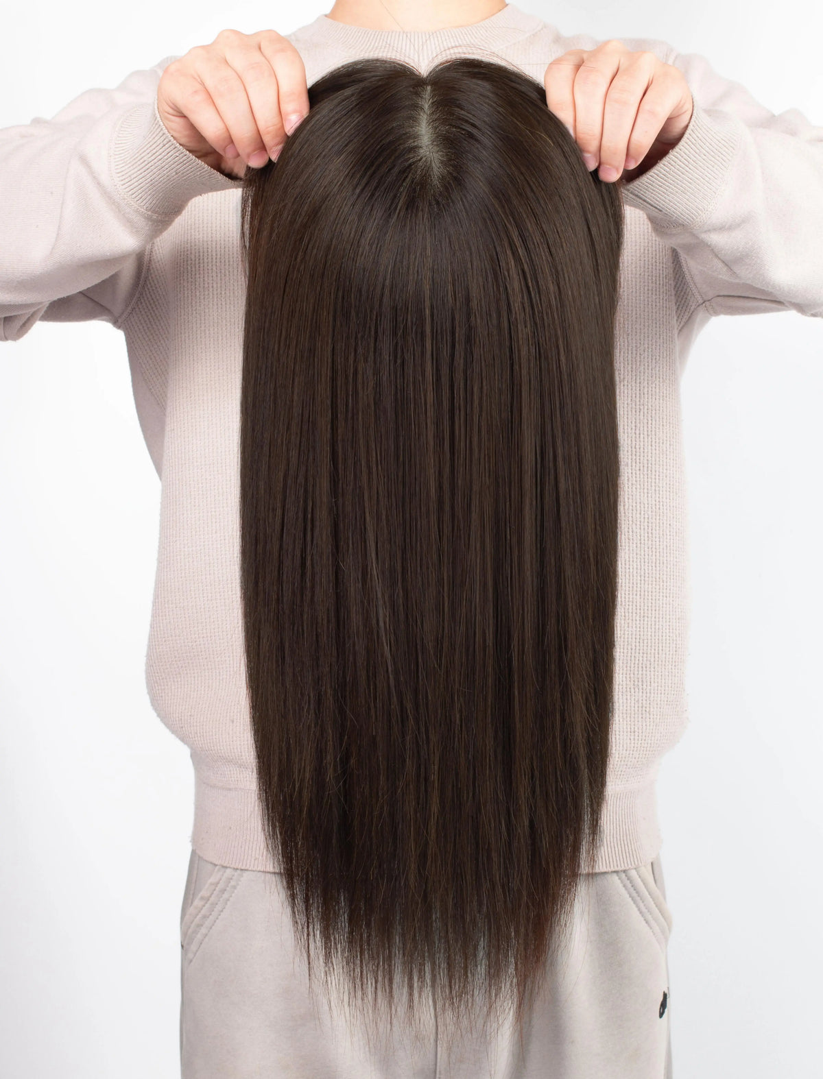 16“ 15x15cm Silk Top Wig Human Hair for Women Dark Brown Real Virgin European Human Hair Silk Base Wig Breathable with PU Front