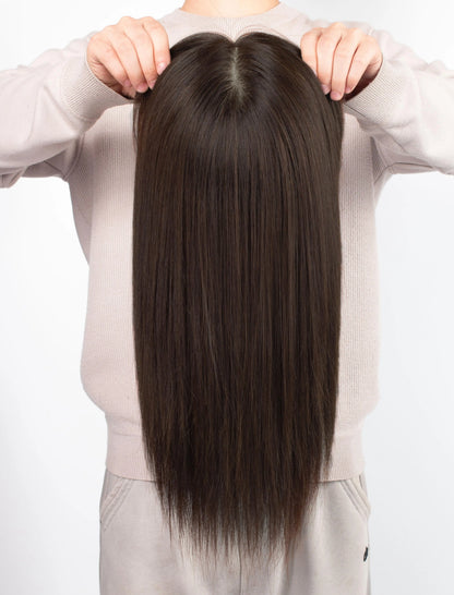 16“ 15x15cm Silk Top Wig Human Hair for Women Dark Brown Real Virgin European Human Hair Silk Base Wig Breathable with PU Front