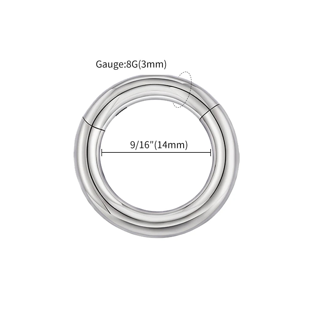 Right Grand ASTM F136 Titanium Large Gauge 6G 8G 10G Single Hinged Clicker Segment Hoop Ring Septum Nose Piercing