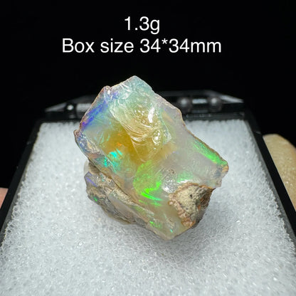 Natural Rare Colorful Ethiopia Opal (No Need Water) Gem Mineral Specimen Box Size:34X34mm (Need Lighting) Sunlight Best