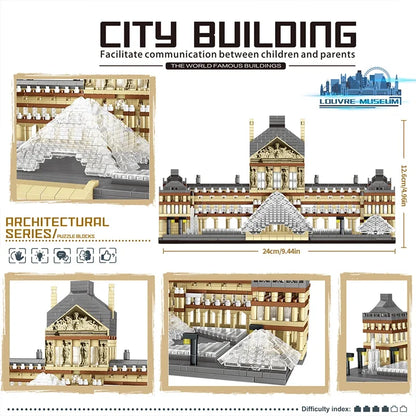 3377PCS Louvre Model Building Blocks World Famous Attractions Architectural Model Bricks Desktop Deco Boys DIY Toys Holiday Gift
