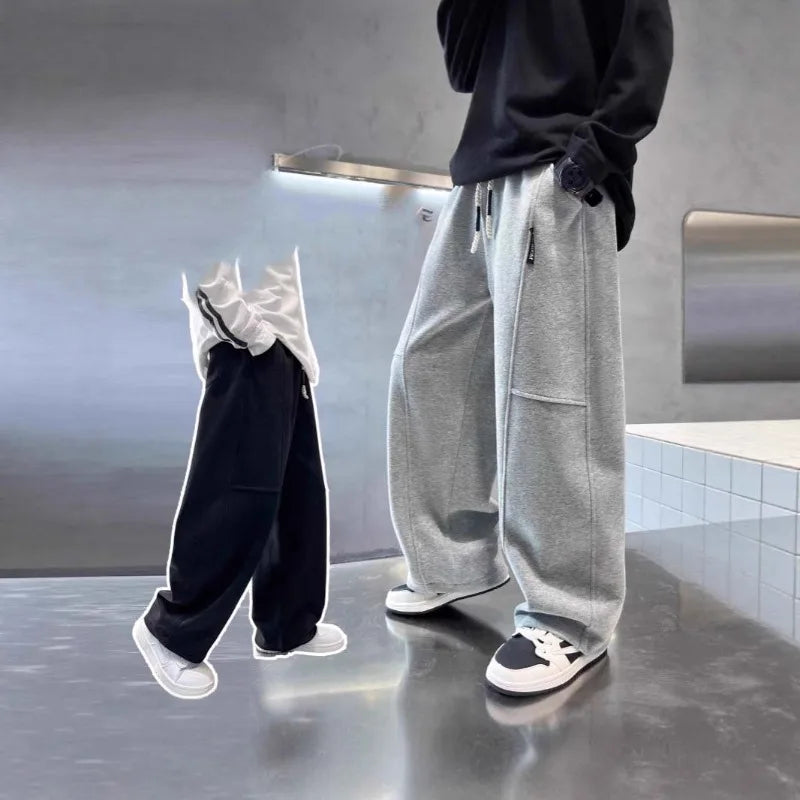 UNITIM 2026 Autumn Teens Boys Sweatpants 4-14Yrs Kids Boys Wide Leg Pants Loose Elastic Waist Junior Children Boys Straight Pant