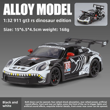 1:32 Porsche 911 GT3 R Rexy T-Rex Livery AO Racing Car Pull Back Toy with Light & Sound Drop Resistant Decor Gift for Collectors