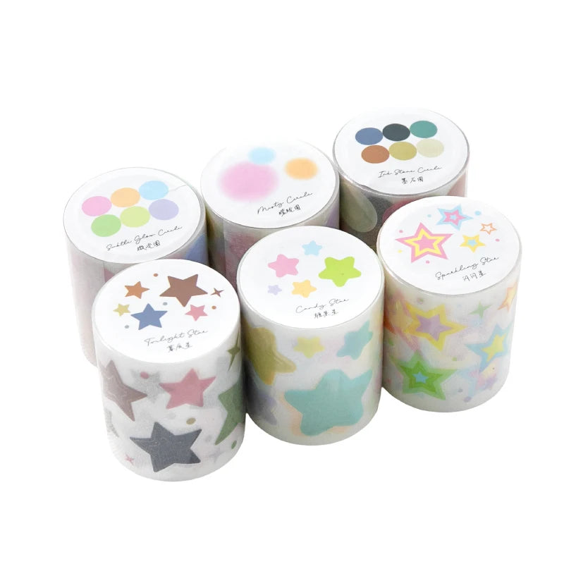 50mm * 2m Kawaii Sparkling Sand Circle Star Basic Decoration Die Cutting Sticker Tape DIY Diary Album Scrapbooking Material