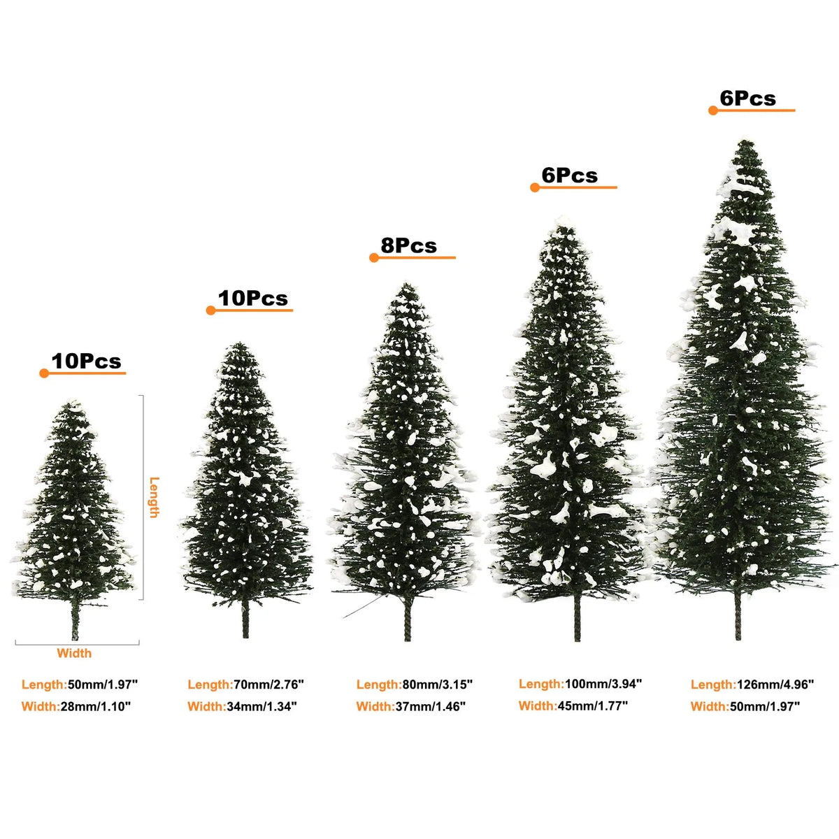 XS0804 Evemodel Model Snowy Pine Trees Deep Green Christmas Pines for HO O N Z Scale Xmas Decor Layout S0804