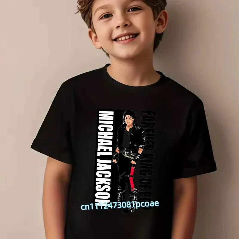 King of Pop Michael Jackson Children T-Shirt Cartoon Cotton Tops Kid Boy Girl MJ Tee Shirts Casual Clothes Birthday Gift 2026