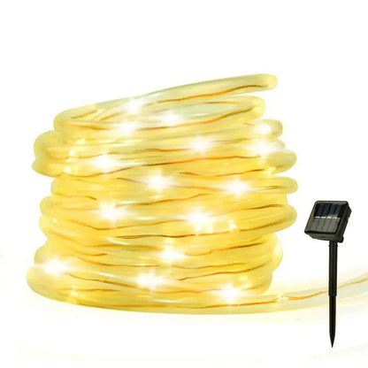 12m/22m/32m Solar Powered Christmas Tree Flexible Fairy Tube Rope String Lights W/Remote Control Copper Wire Outdoor Decoration