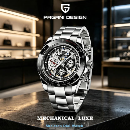 PAGANI DESIGN 2026 New Automatic Mechanical Watch Skeleton Hollow Dial Waterproof Stainless Steel Sport Wristwatch Reloj Hombre