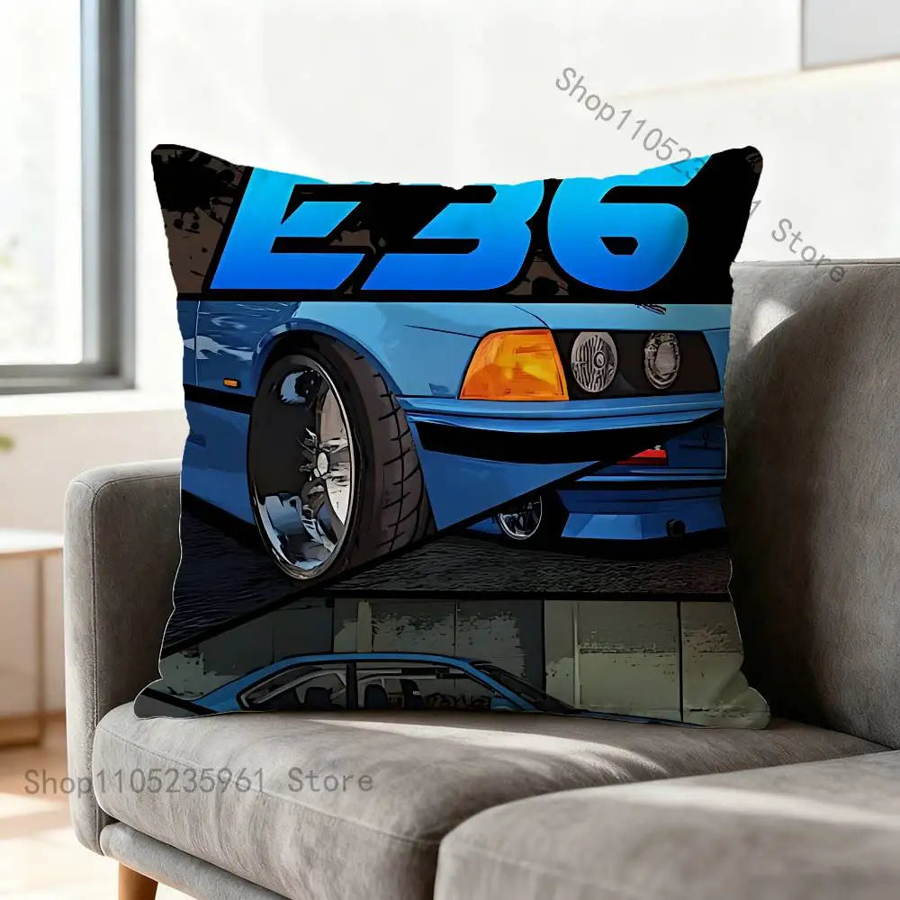Black White E-E36 Car Pillow Cases for Bedroom Living Room Sofa Home Decor Polyester Cushion Cover with Zipper