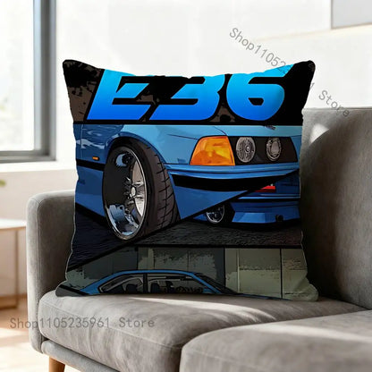 Black White E-E36 Car Pillow Cases for Bedroom Living Room Sofa Home Decor Polyester Cushion Cover with Zipper
