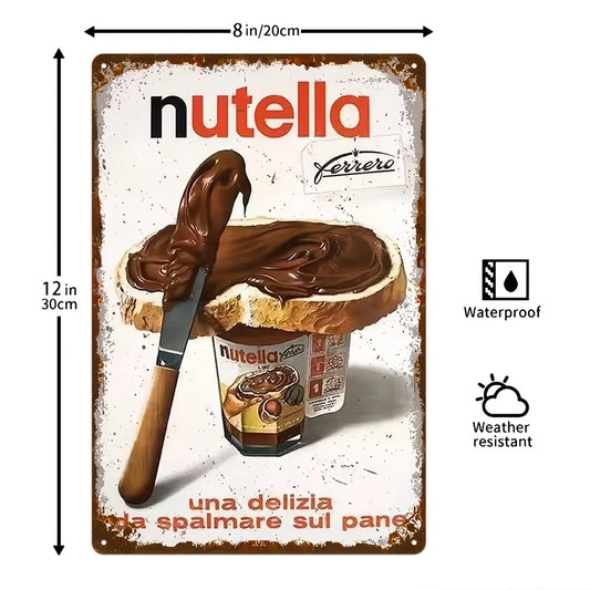 Vintage Nutella Chocolate Spread Metal Tin Sign Retro Italian Food Wall Decor for Kitchen Breakfast Nook Bakery