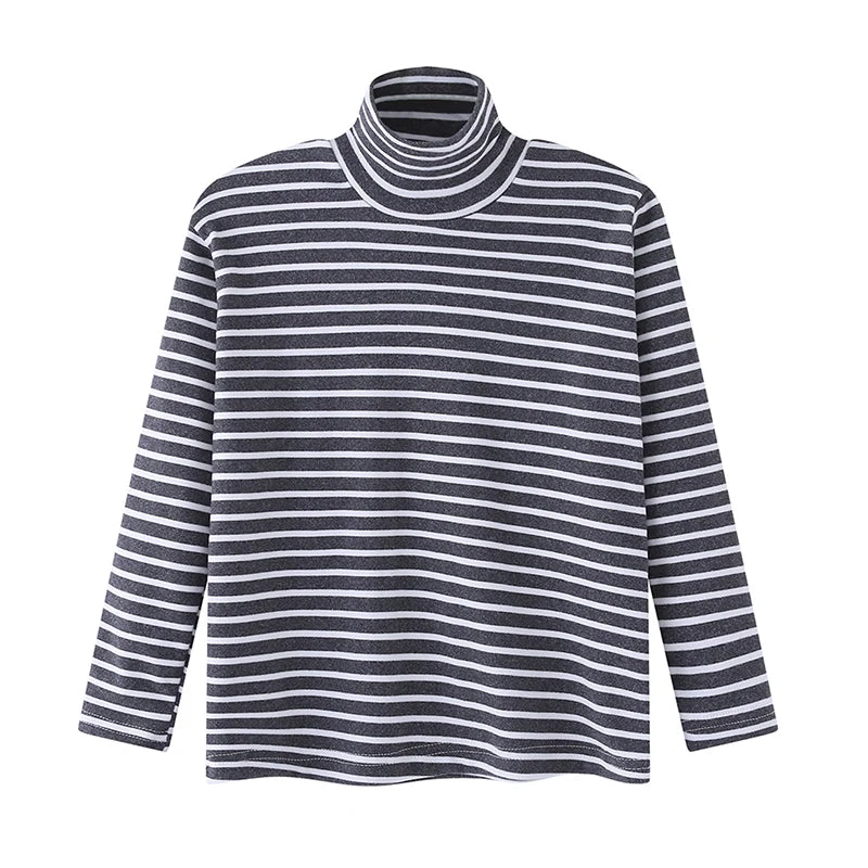 Autumn And Winter Children's Fashion Striped High Neck Long Sleeved Base Shirt Boys' Casual Sports Top Girls' Versatile Warm T