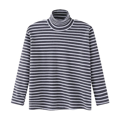 Autumn And Winter Children's Fashion Striped High Neck Long Sleeved Base Shirt Boys' Casual Sports Top Girls' Versatile Warm T