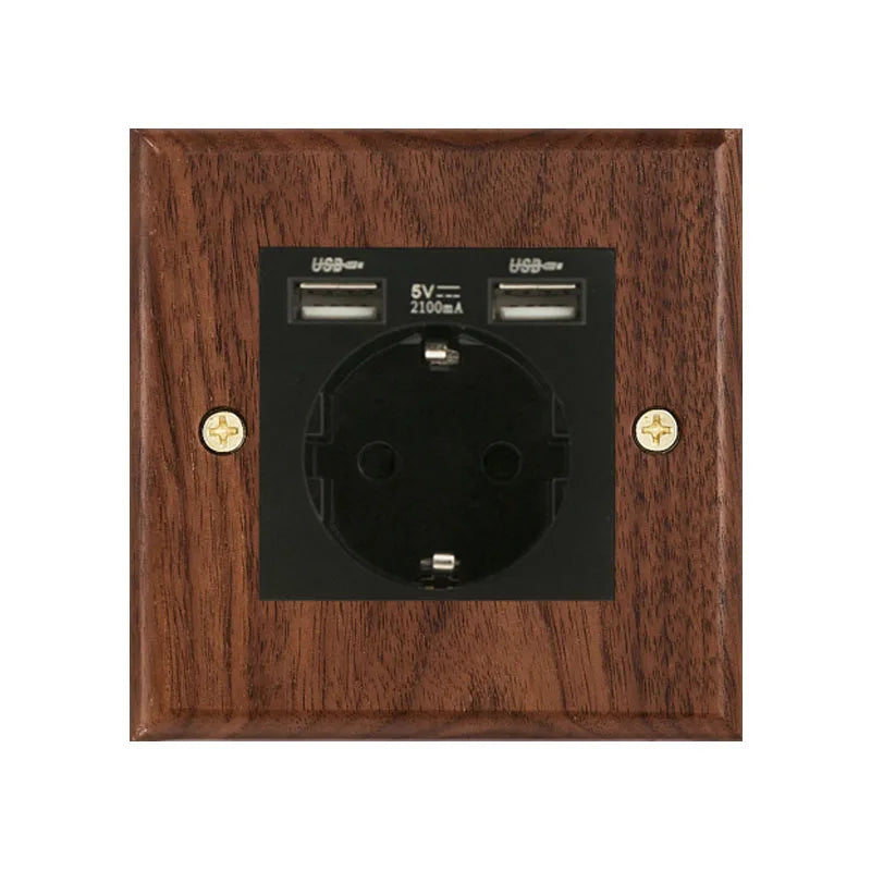 Black walnut wood retro British light switch socket, bedside wall lamp switch LED dimmer, pure wood brass toggle switch board
