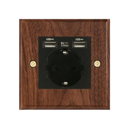 Black walnut wood retro British light switch socket, bedside wall lamp switch LED dimmer, pure wood brass toggle switch board