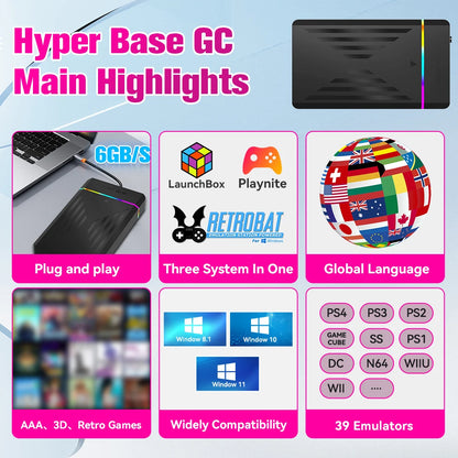 Retro Gaming HDD Retrobat＆Playnite＆Launchbox OS for PS4/PS3/PS2/PS1/SWITCH/N64/DC/WIIU 39 Emulators for Windows with 17000+Games