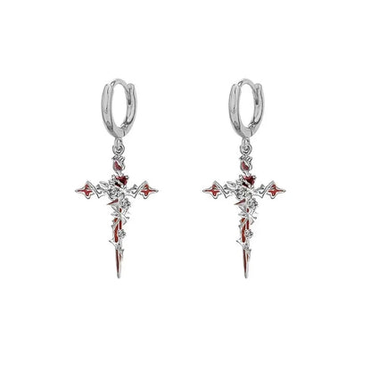 Punk Thorn Rose Cross Earrings Sweet Cool Dark Style Earring Pendant Necklace Party Halloween Jewelry