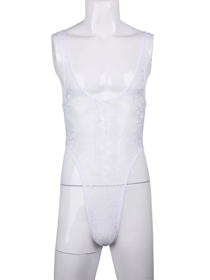 Men's One-piece High Cut G String Underwear Wrestling Singlet Leotard Sheer Bodysuit Thongs Sissy Lingerie See Through Nightwear