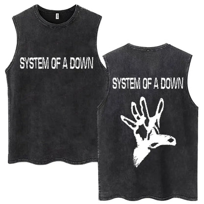 Washed Rock Band Tank Tops Men's Retro Hip Hop Sleeveless T-shirt Summer Oversized Cotton Vests Gifts Fans Gifts Streetwear Tops