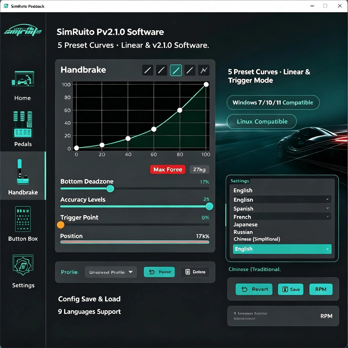 Hall Effect Sim Racing Handbrake Linear USB PC Drift Brake for ETS2 Assetto Corsa Compatible with SimRuito Paddock