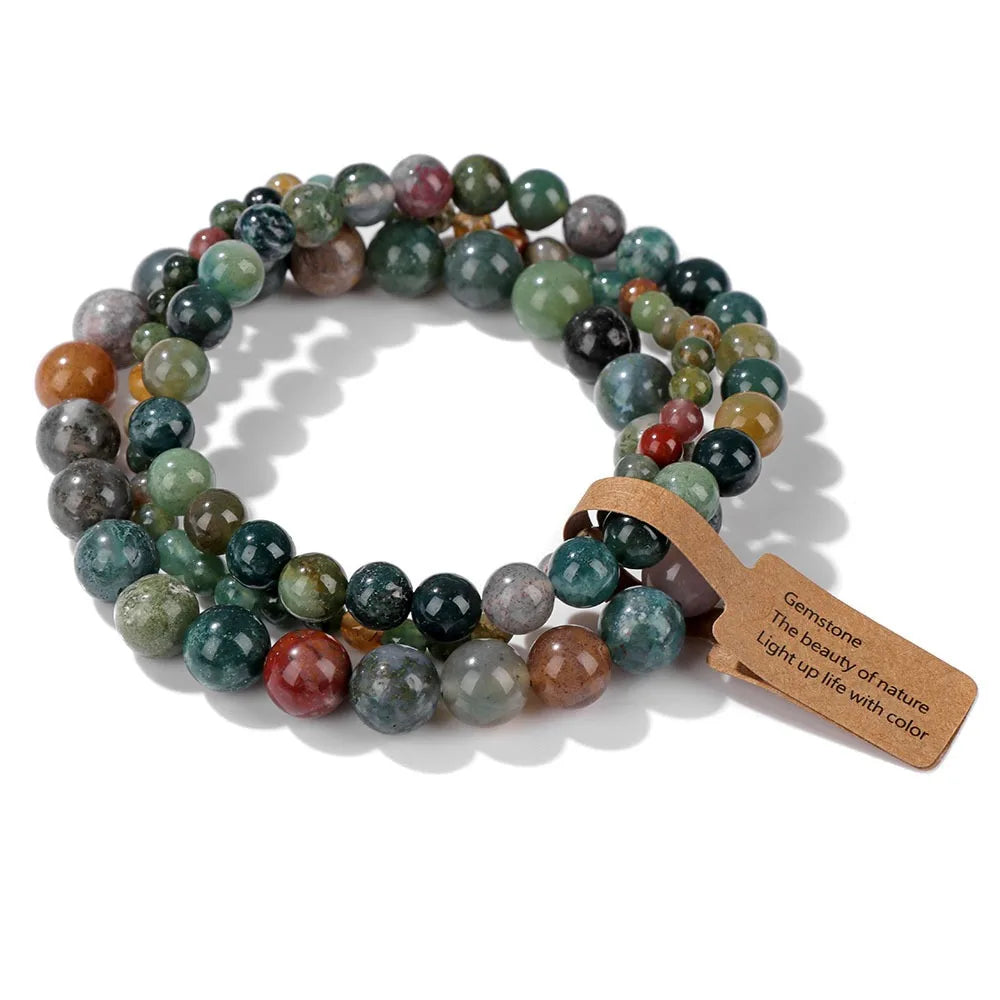 3 Pcs/set Healing Crystal Bracelets for Women 4 6 8mm Natural Stone Beaded Stretch Bracelet Amethyst Indian Agates Jewelry Gifts