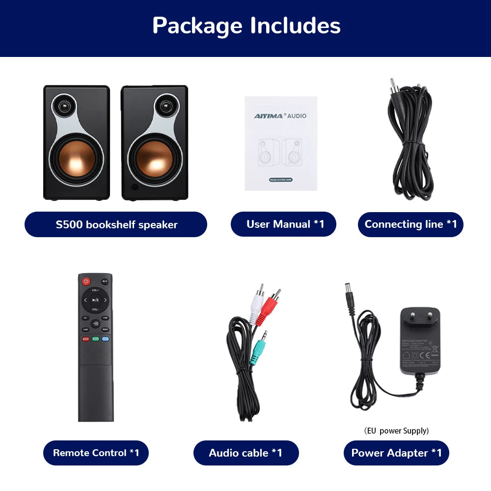 AIYIMA S500 Classic Bookshelf Speaker Bluetooth Wireless 120W Hifi Active Speakers For Home Computer Game Coaxial Optical RCA