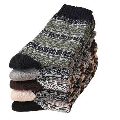 5pairs Unisex Ethnic Style Vintage Thick Wool Warm Crew Men Socks Soft Ultra-Comfortable High Quality Breathable Women's Sock