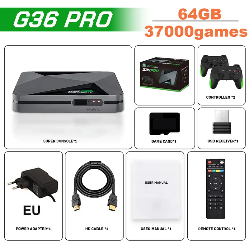 Super G36 Pro Game Console 256G 120000+ Retro Video Game Box Dual Wireless Controller TV Plug Play Arcade Home Gaming Console
