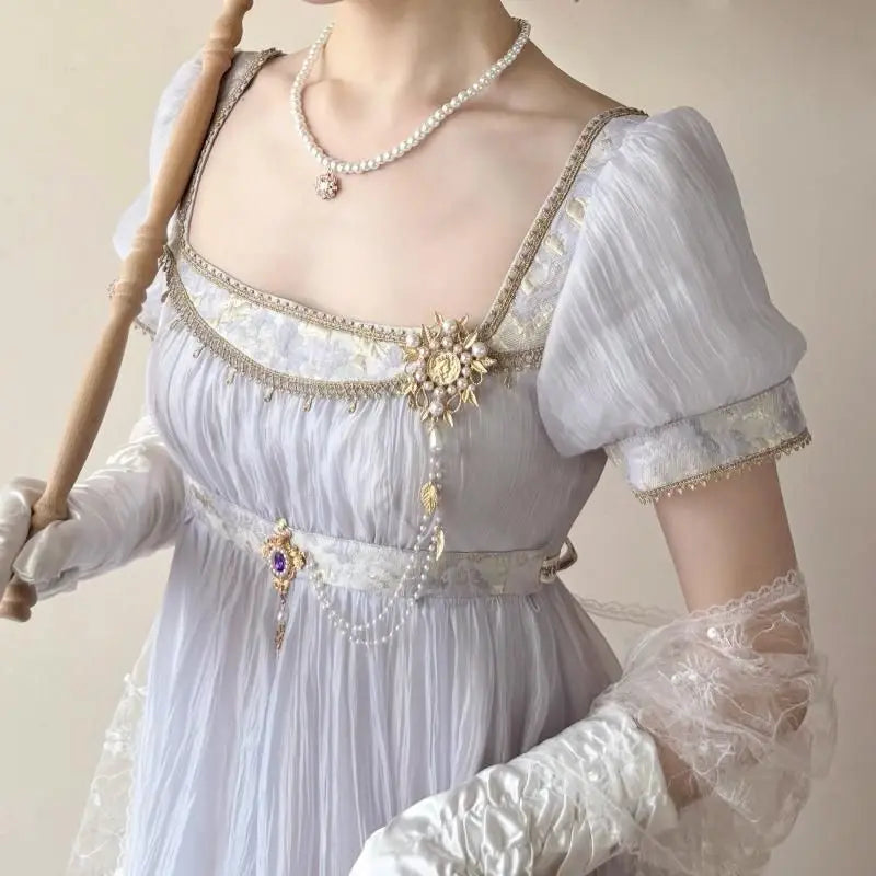 Handmade Regency Empire Waist Lolita Gown Women Vintage Green Beaded Lace Formal Dress Harajuku Elegant Party Outfit Chic Retro