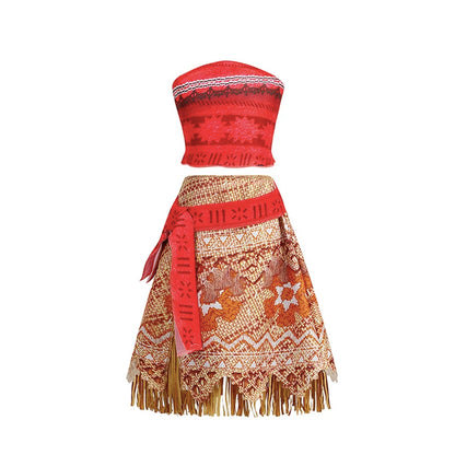 Girls Moana Princess Dress for Kids Carnival Cosplay Vaiana Costume Children Birthday Party Headwear Necklace Flower Clothes Set