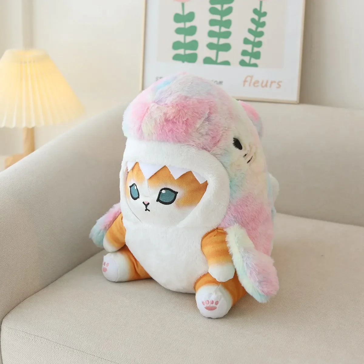 Kawaii Shark Cat Plush Toy Soft Stuffed Colorful Shark Cat Doll Kids Toys Birthday Christmas Gift for Boys Girls