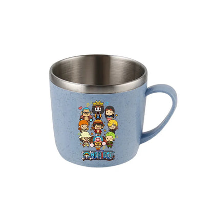 One Piece Water Cup Cartoon Anime Print Stainless Steel Drinking Glass Luffy Double Layered Heat-resistant Coffee and Milk Mug