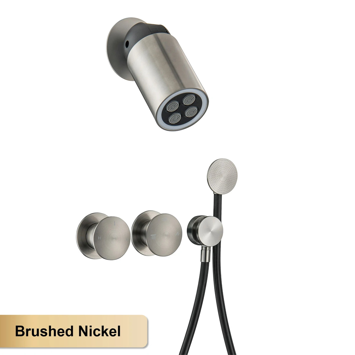 Aitana Minimalist Black Brass Wall-Mounted Bathroom Shower System with LED Light Rainfall Head 2 Functions of Hot And Cold Water