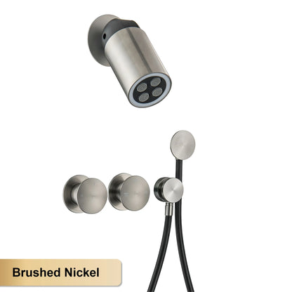 Aitana Minimalist Black Brass Wall-Mounted Bathroom Shower System with LED Light Rainfall Head 2 Functions of Hot And Cold Water