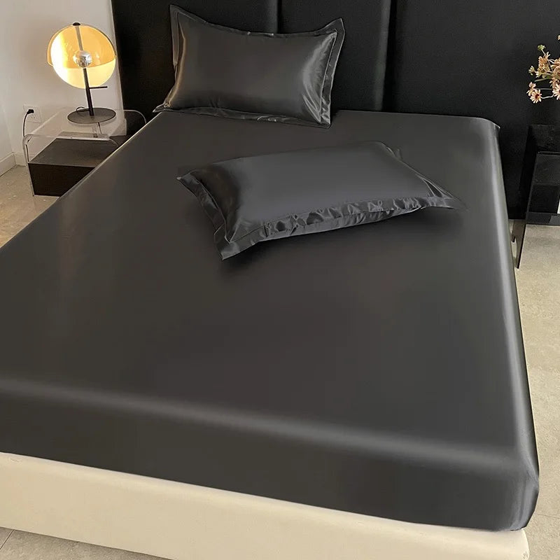 Satin Elastic Fitted Sheet Solid Mattress Cover  for Single Double Couple King Queen Full Twin Bedsheet  (No Pillowcase)