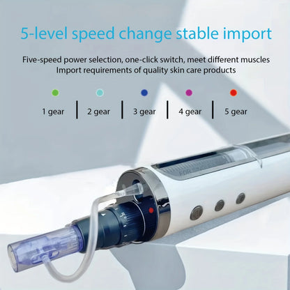 New Adjustable 5-Level Electric Derma Pen with 2 Round Nano Cartridges Adjustable MicroNeedling&Liquid Output Facial Beauty Care