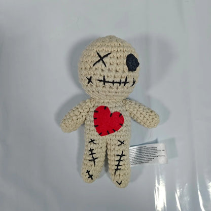 Crocheted Voodoo Doll Handmade Cute Red Heart Yarn Dolls Keychain Halloween Decoration Creative Gift For Party Home Decor