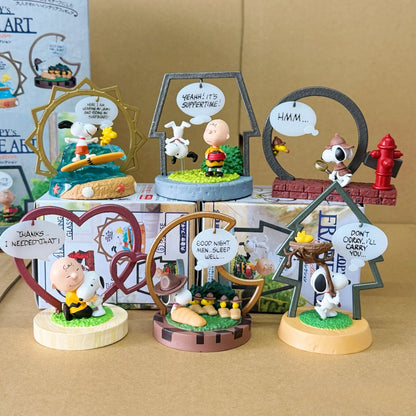 RE-MENT Snoopy Frame Art Collection Blind Box Mystery Toy Kawaii Anime Figure Accessories Desktop Decoration Miniature Ornament