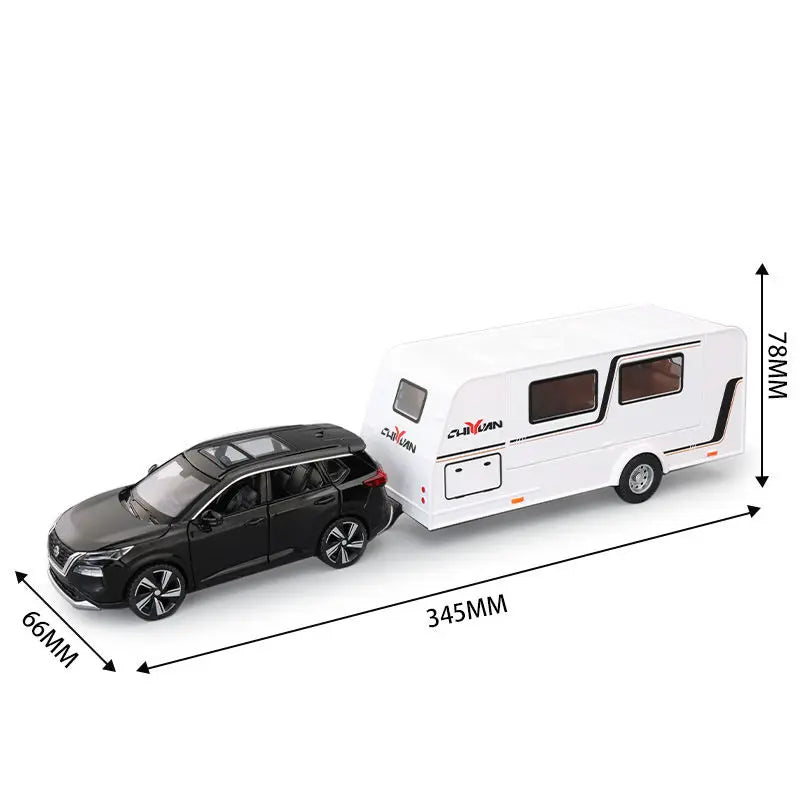 1/32 Alloy Trailer RV Truck Car Model Diecast Metal Recreational Off-road Vehicle Camper Car Model Sound and Light Kids Toy Gift